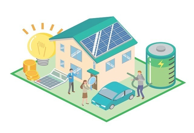 太陽光発電と蓄電池が設置された家